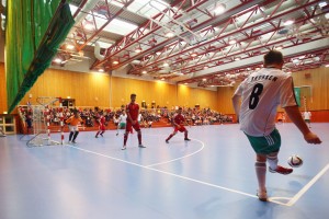 Players of team Sachsen celebrate after winning the DFB Futsal Federal Cup 2015/2016 at Sport School Wedau on January 17, 2016 in Duisburg, Germany.